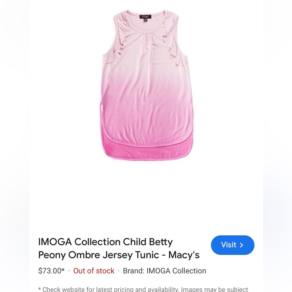 Imoga collection girls ombré tunic size 8 never worn